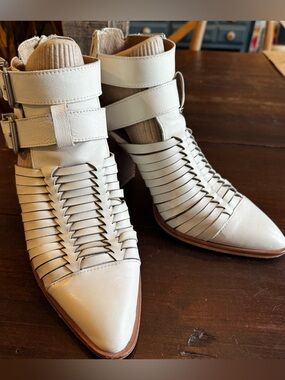 Gianni Bini Woven Pointed Moccasin Style Boots - White